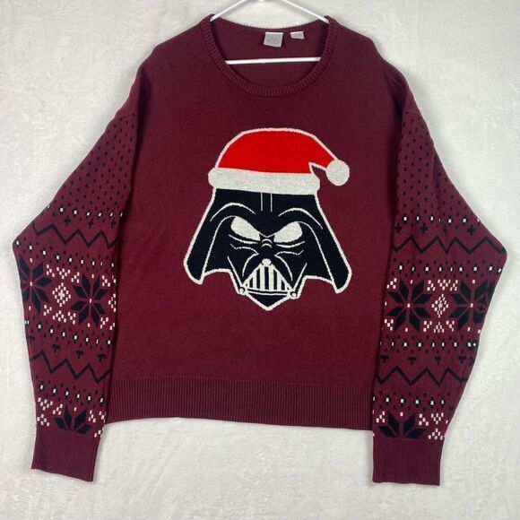 Disney Star Wars Darth Vader Christmas Sweater Mens Extra Large Red Pullover